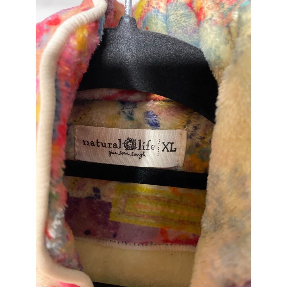Natural Life Women's XL Fleece Robe Lounge Patchwork Floral Bright Boho Casual - Picture 3 of 5